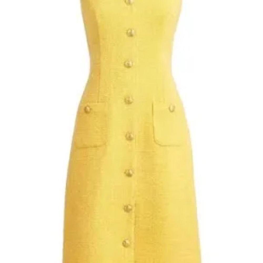 J. Crew Yellow Button-Front tweed Midi Dress
